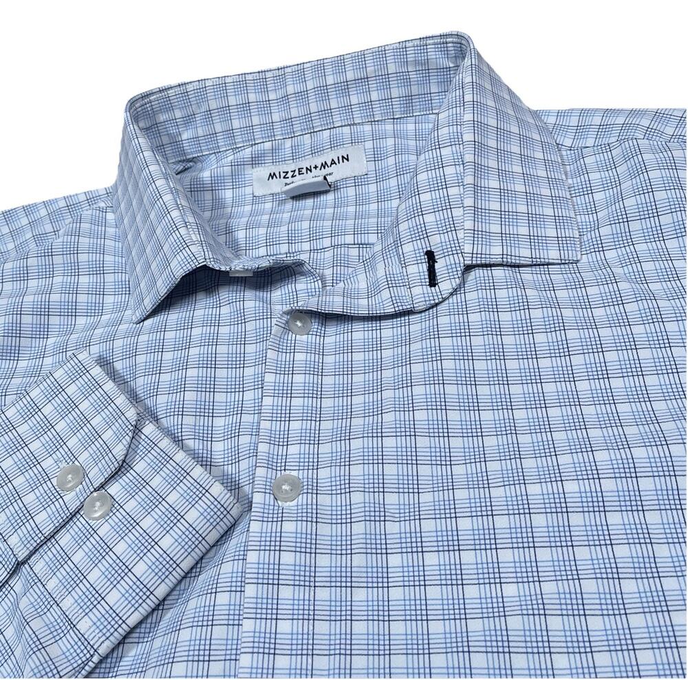 Mizzen+Main 2XL Trim White Blue Graph Check Dress Shirt‎ Long Sleeve Button Up